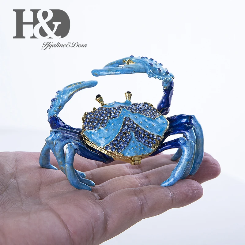 Kopen H   D Hand Geschilderd Geëmailleerd en Jeweled Krab Trinket Box Ring Houder Scharnierende Sieraden Collectible Beeldje met Geschenkdoos