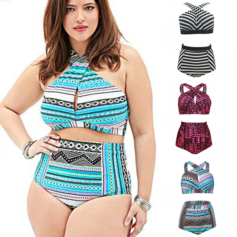 

Plus Size Swimwear High Waist Swimsuit High Neck Bikini 2017 Cross Bikinis Women Swimsuit Top Bathing suit female swimwear 5XL