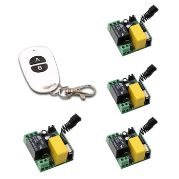 

New Arrival AC 220V 1CH RF Wireless Remote Switch 4pcs Receiver Board with Case & 1pcs White Transmitter With 2 buttons 315/433