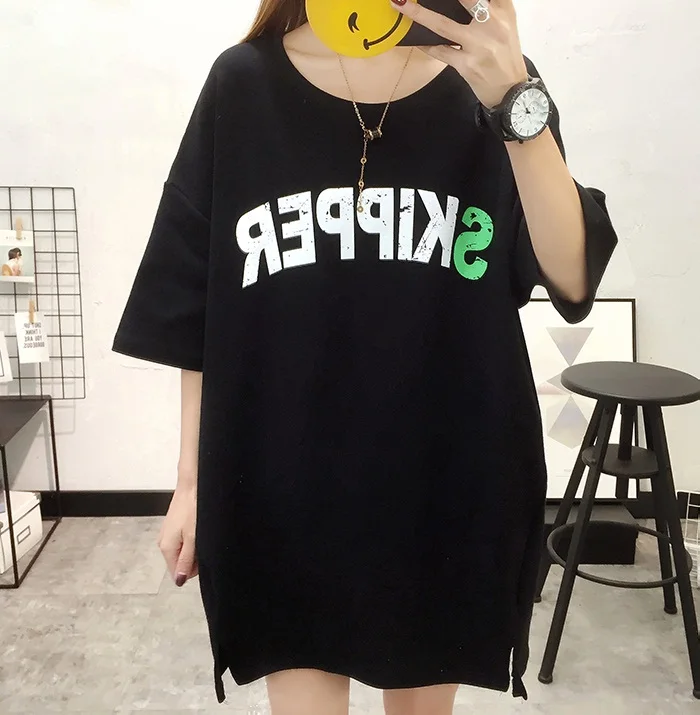 L& Y футболка с буквенным принтом, большие размеры, Vestidos, модная, с круглым вырезом, с короткими рукавами, вязанный хлопок, летняя футболка
