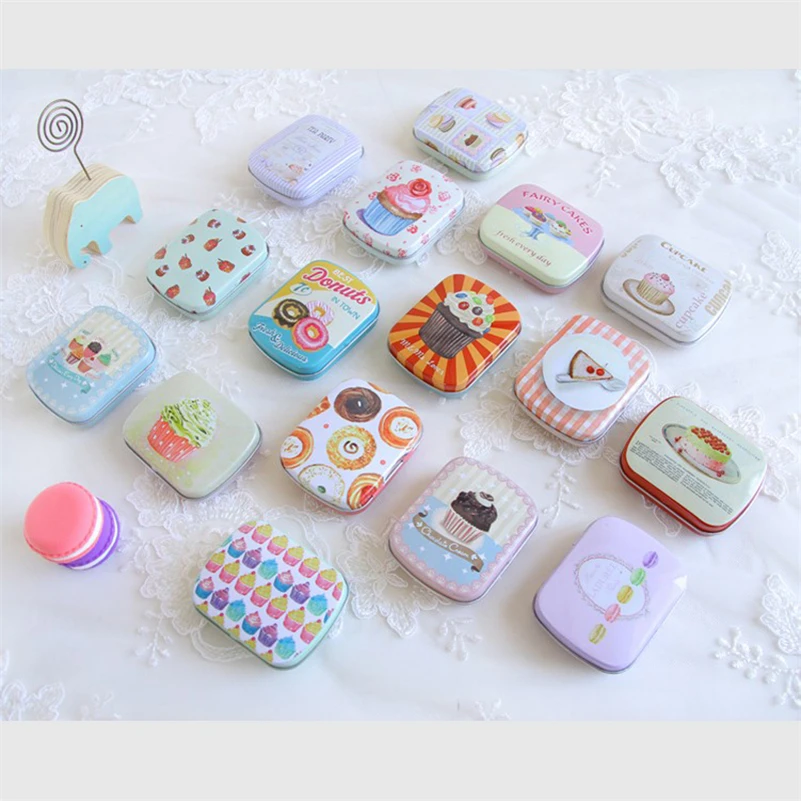 

12pcs/lot Storage Organizer Box Mini Tin Box Retro Suitcase Small Rectangular Candy Box Small Tin Container 55*15*13mm Metal Box