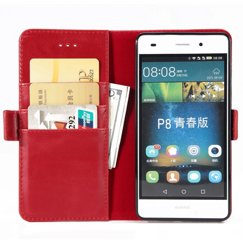Кожаный чехол кошелек для Huawei P8 Lite Магнитный Флип кейс с 3 слотами карт наличные