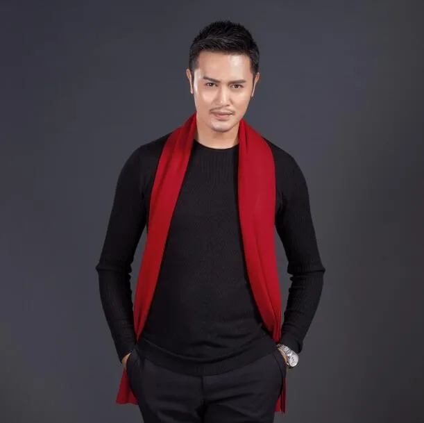 High quality men's plain red color long scarf  winter knitting thick scarf for Man mens designer scarf