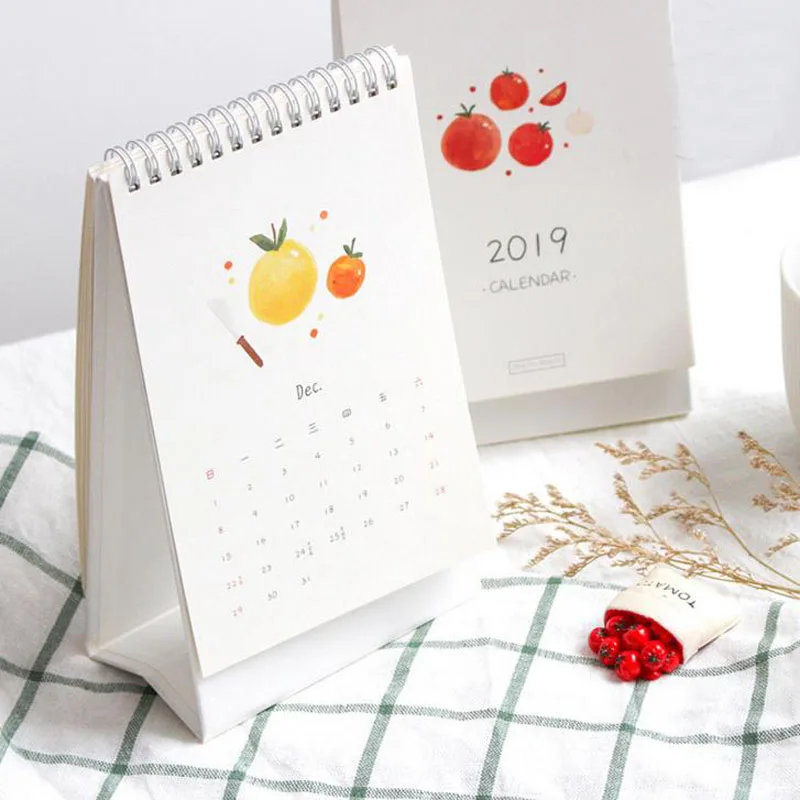 

1 Pcs Kawai 2019 NEW Cute Fruit Cake Tea Calendar Small Coil Schedule Creative Desk Table Dates Reminder Timetable Planner
