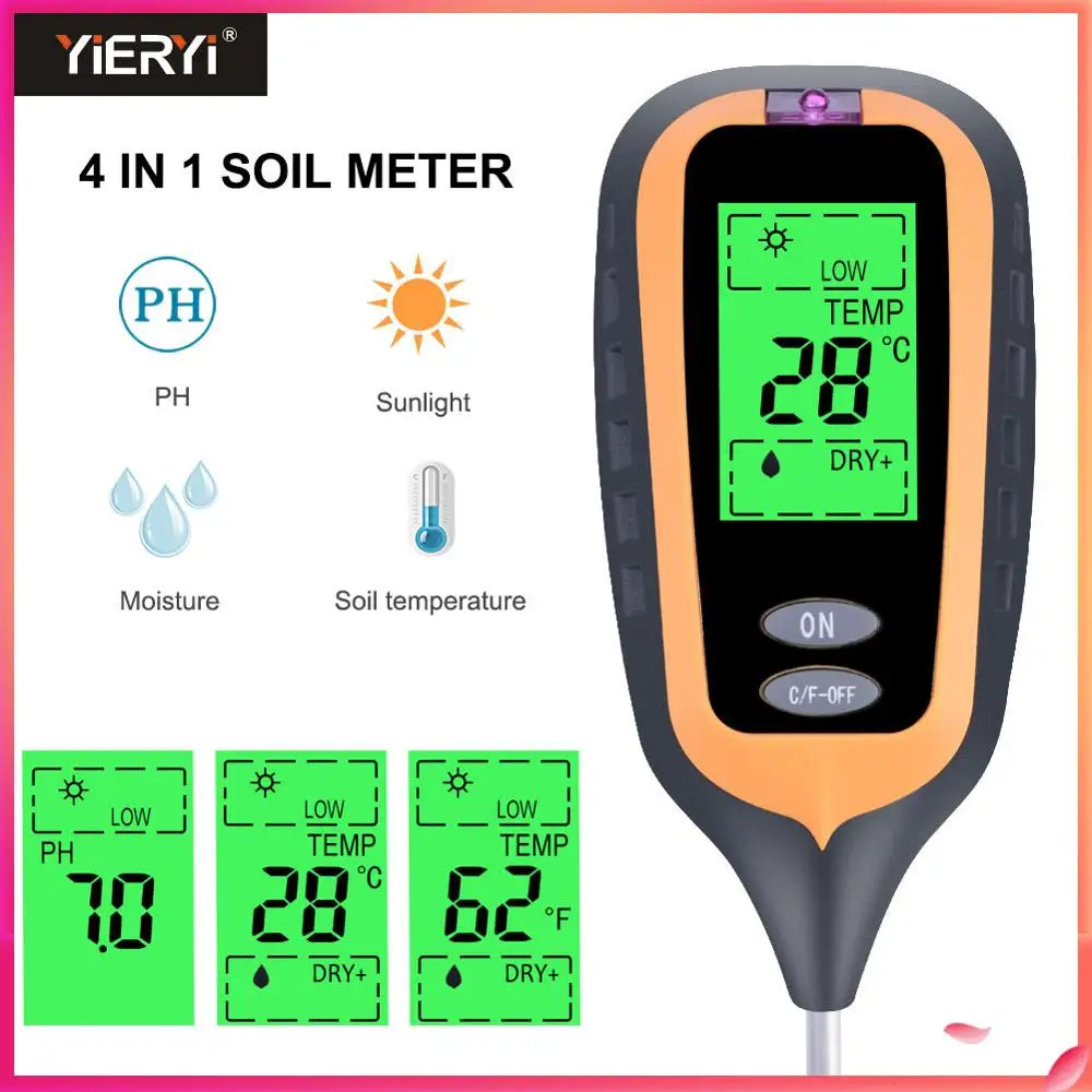 

Yieryi New 4 in 1 Soil Water Moisture PH Meter Temperature Sunlight Tester Digital Analyzer Test Detector with LCD Displayer