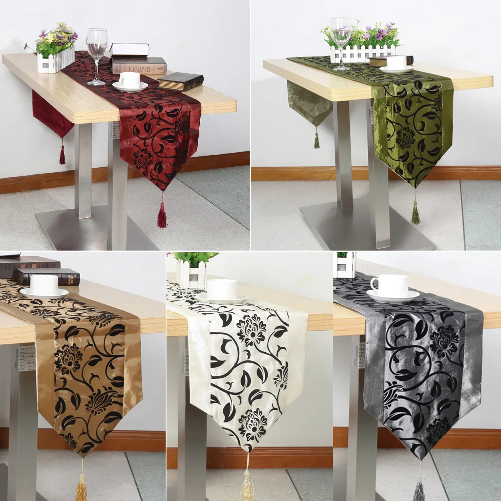 

Table Cloth European Flower tablecloth Party Wedding Decoration Raised Flower Blossom Flocked Damask Table Runner Cloth Cover