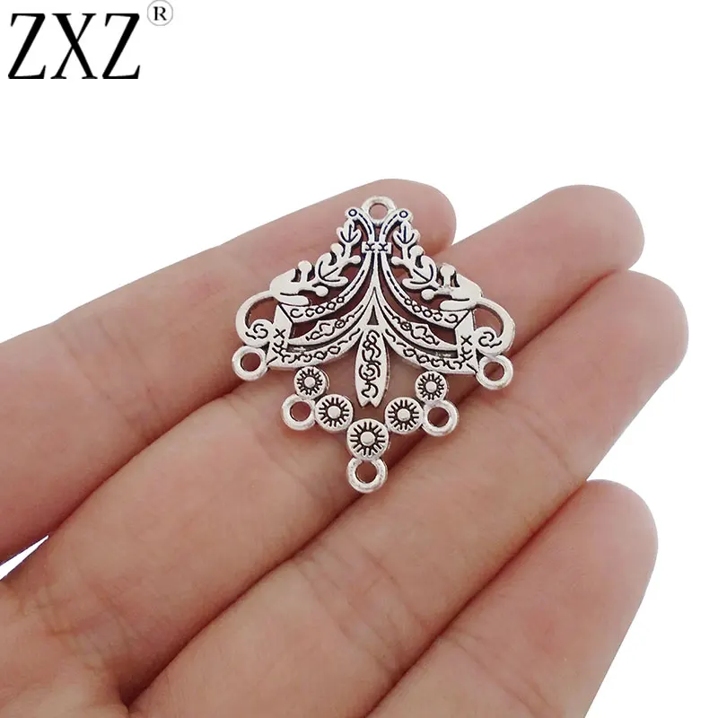

ZXZ 10pcs Antique Silver Earring Chandelier Connectors Charms Pendants Double Sided Jewelry Findings 33x29mm