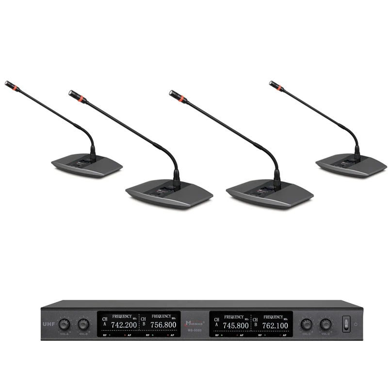 MS-9500 UHF أربع قنوات لاسلكية مكبر صوت للمؤتمرات نظام معقوفة 4 قنوات مكبر صوت للمؤتمرات s صغيرة اجتماع غرفة