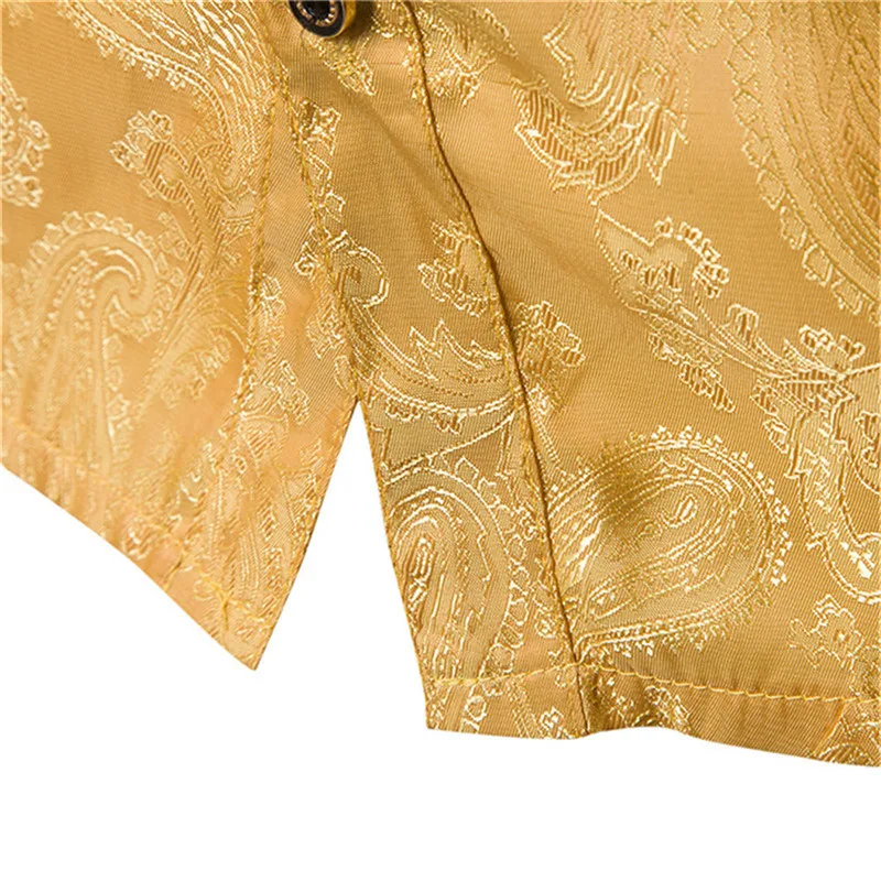 Благородный стиль, мужская рубашка с вышитым принтом, нарядная одежда для джентльменов, топы с длинным рукавом в английском стиле, Мужская винтажная блуза, модная, золотого цвета