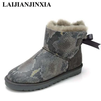 

LAIJIANJINXIA 2018 Top Quality Natural Fur Genuine Sheepskin Leather Snow Boots Women Winter Shoes Warm Wool Serpentine Boots