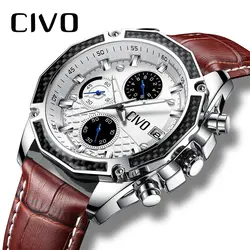CIVO для мужчин s часы водонепроницаемый хронограф календари Мужской Аналоговый Бизнес Кварцевые часы пояса из натуральной кожи наручные