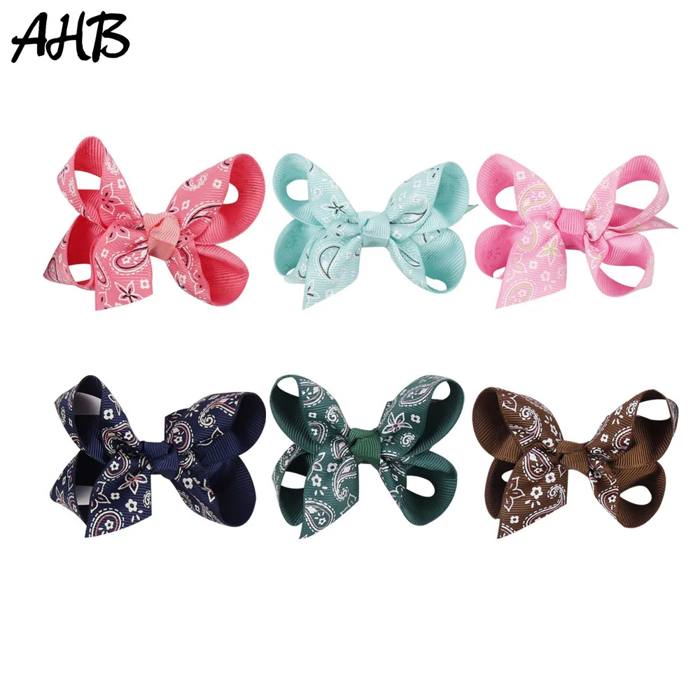 

AHB 3" Cute Paisley Hair Barrette for Girls Hairbows with Alligator Clips Print Grosgrain Ribbon Hairgrips Kids Hair Accessories