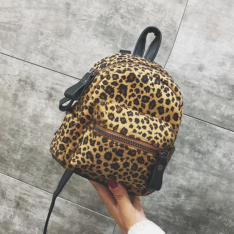Women Mini Leopard Backpack Fashion Plush Zipper Zebra Backpacks