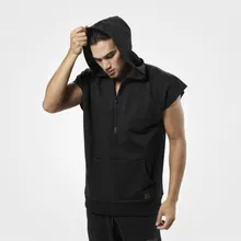 Fitness Men Bodybuilding Sleeveless Muscle Hoodies Workout Clothes Casual Cotton Hooded Black grey high quality personality