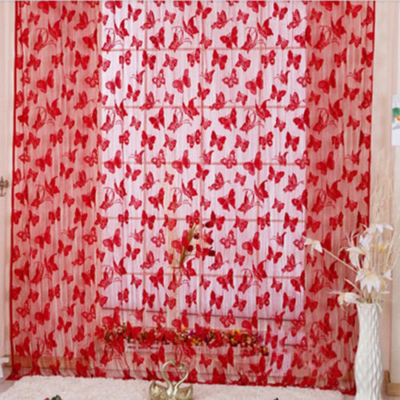 

Colored Romance Butterfly Pattern Tassel String Door Curtain Window Room Curtain Home Decor White Black Red Green