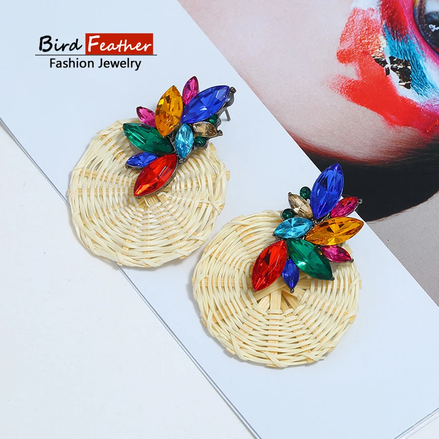 

Simple Trendy Gold Color Geometric Weave color stone Earrings For Women Lady Fashion Large design drop Earrings Set Jewelry