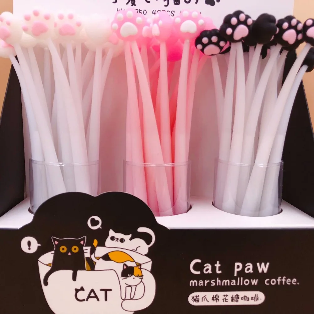 Garra da Pata do Gato Caneta de Tinta Pen entre Pen Unidades Pacote Criativo Balançando Gato Silicone Gel Estudantes Escola Escritório Dom Preta Suprimentos 48 - Mod. 112923 5 Cheap Canetas de gel