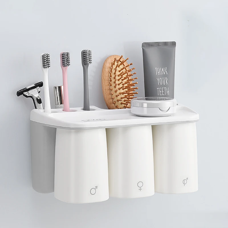 

Magnetic Toothbrush Holder Mouthwash Cup Set Razor Toothpaste Storage Shelf Wall Mounted Bathroom Accessories Sets Bath Products