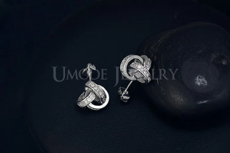 UMODE Серьги-гвоздики в форме банта для влюбленных с покрытием из белого золота и фианитом UE0141