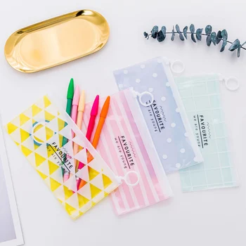 

Cute Transparent Pencil Case Kawaii Dot Stripe Pencil Bag PVC Waterproof Pencil Cases For Girls Stationery School Supplies