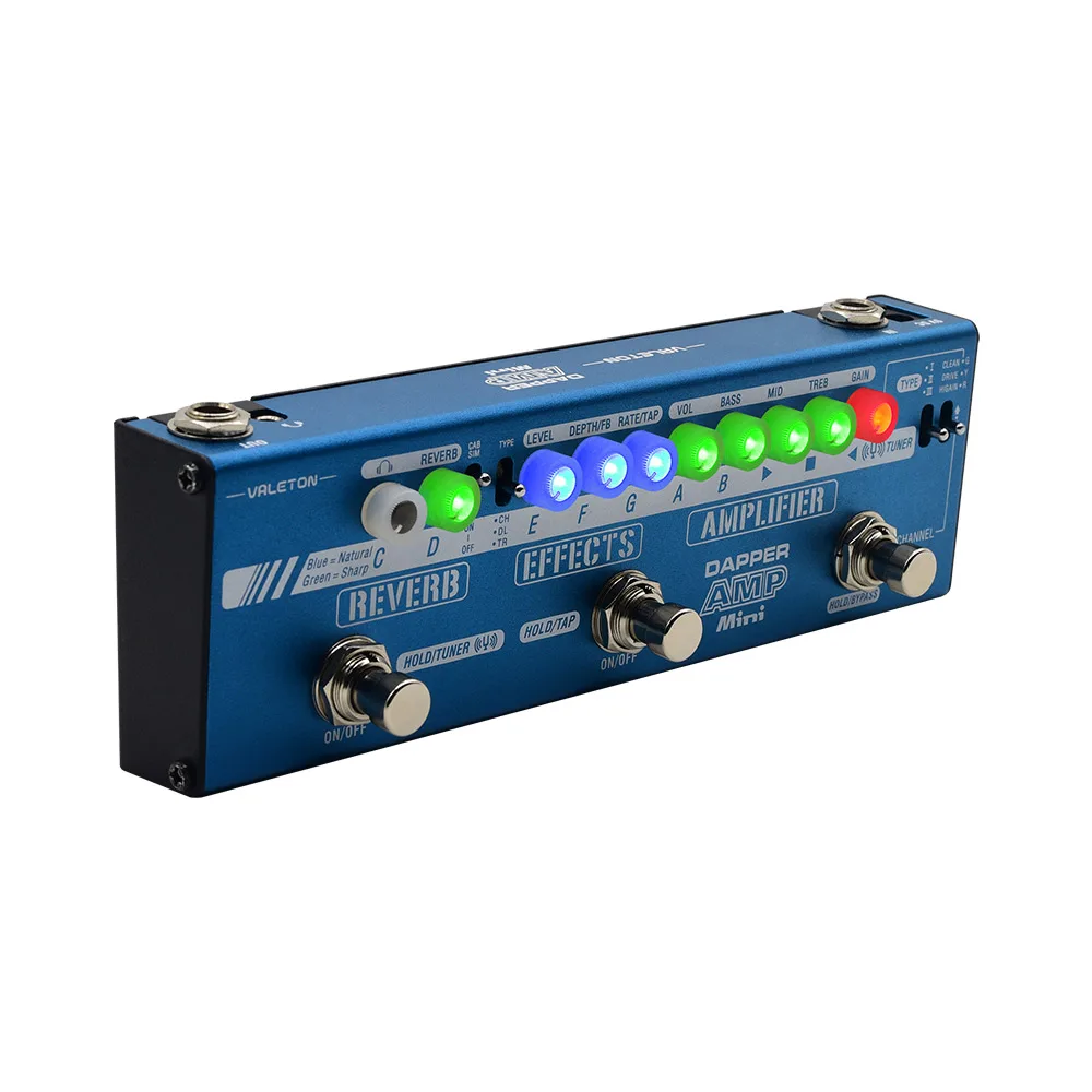 

Dapper Amp Mini Effect Strip Pedal with Tuner, Amplifier,Effects,Reverb Module,Plus 9V DC 1 Amp Power Supply MES-6