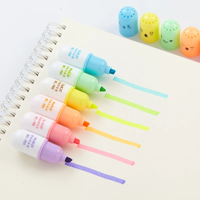 

6 pcs/lot Cute Capsules Vitamin Pill Highlighter Cartoon Animal Drawing Painting Art Marker Pen School supplies Stationery gift