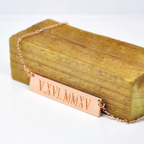 Wholesale Roman Numberal font b Necklace b font Stamp Date Rose Gold Personalized Memory Pendent Custom