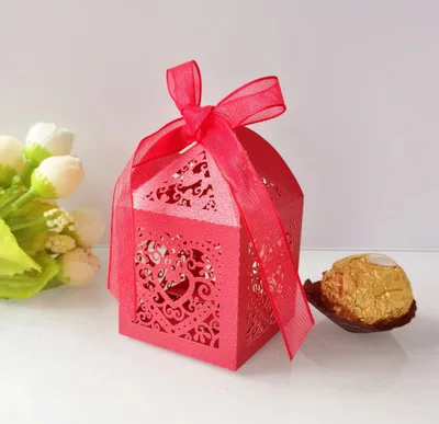 50 шт. Подарочная коробка для детского душа, коробка для конфет, бумажная упаковка для свадебной вечеринки, подарочные пакетики, картонные коробки, Bonbonniere Goodie Bags - Цвет: Red