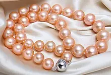 elegant huge AAA12mm south sea gold pink pearl necklae 18inch silver clasp>Selling jewerly free shipping