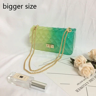 Clear Colorful Transparent jelly Bag Gradient Candy Color Crossbody Bags Designed Ladies Shoulder Chain Messenger Bag - Цвет: green yellow bigger