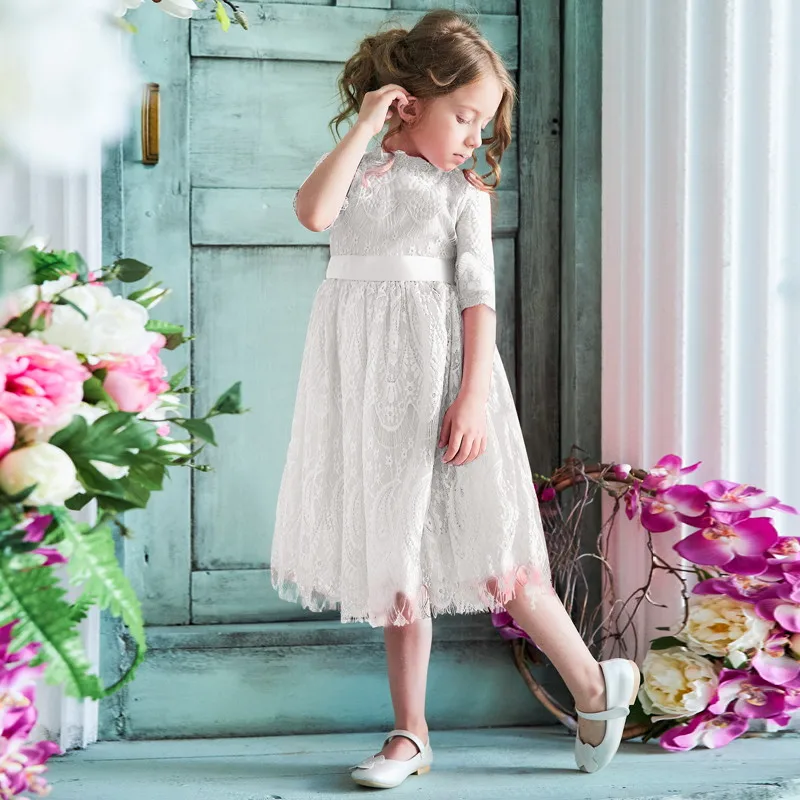 Детское платье для девочек; Новинка года; Брендовые платья для девочек; праздничный костюм принцессы; детская одежда; детские мягкие кружевные платья с цветочным рисунком для девочек - Цвет: White
