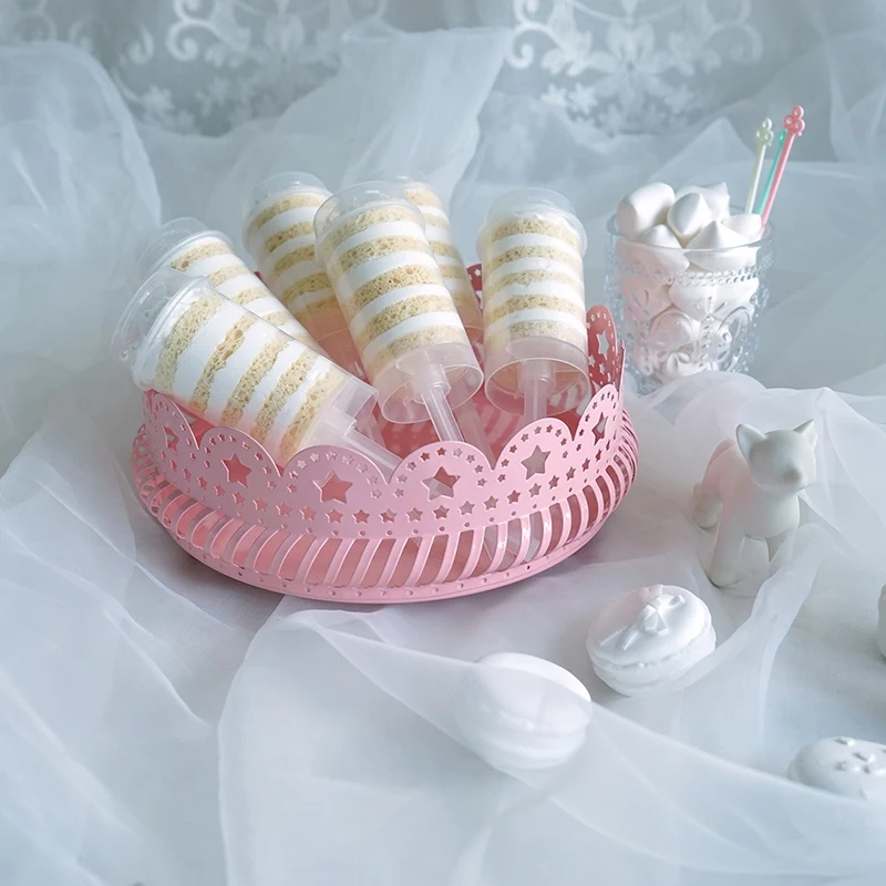 

Sweetgo Pink Crown Round Tray Push Cake Stand Hollow Out Star Plate Cake Decorating Tools Candy Bar Storage Holders