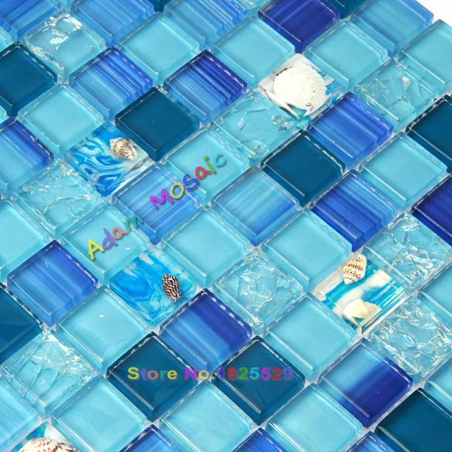 Ocean Blue Mosaic Tile Bathroom Wall Tiles Kitchen Backsplash Gl Ocean Blue Mosaic Tile Bathroom Wall Tiles Kitchen Backsplash Gl Conch Sea Shell Sheets