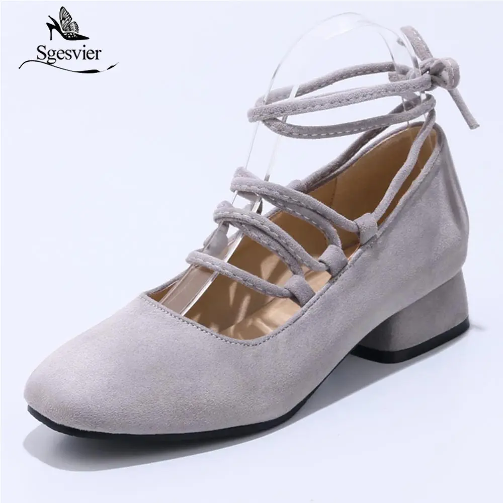 

Sgesvier women sweet ankle strap shoes chunky heels square toe ladies med heeled lace up shoes leisure plus size 34-48 OX518