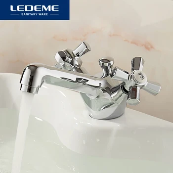 

LEDEME Basin Faucet Soild Chrome Plated Double Handle Control Ceramic Crane Cock Bathroom Basin Mixer Tap Robinet Tap L1090