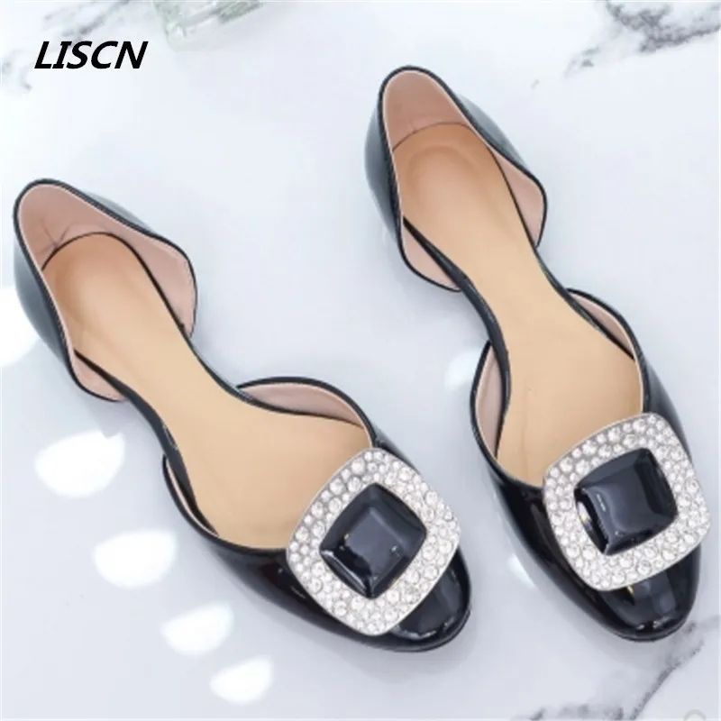 Brand zapatos mujer flat shoe comfortables female spring and summer diamond buckle with fashion shoes hollow single shoes woman 