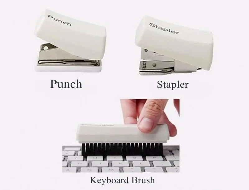 paper clip magnet + punch + stapler + keyboard brush (2)