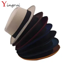 Винтаж плоский Топ мужские классические фетр свиной пирог Porkpie Fedora Шляпа Chapea кепки Upturn Masculino черная лента группа Панама шапки