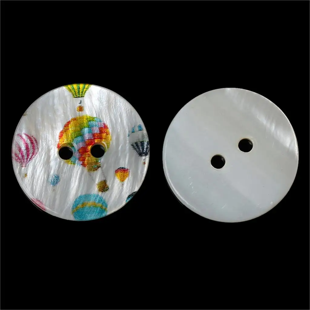 

DoreenBeads Shell Sewing Button Scrapbooking Round Natural Two Holes Fire Balloon Pattern 20.0mm Dia,20 PCs 2016 new