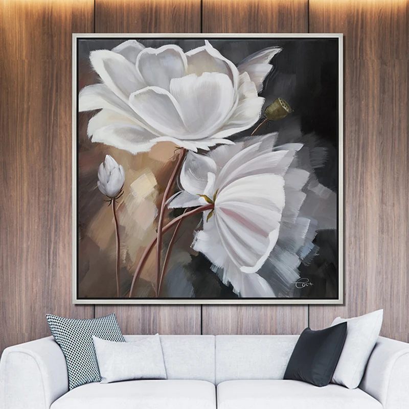 

100% Hand Painted Modern White Flowers Art Painting On Canvas Wall Art Wall Painting Adornment pictures For Live Room Home Decor