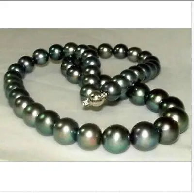 

Wholesale FREE SHIPPING > stunning 10-11mm perfect round tahitian black green pearl necklace 18inch