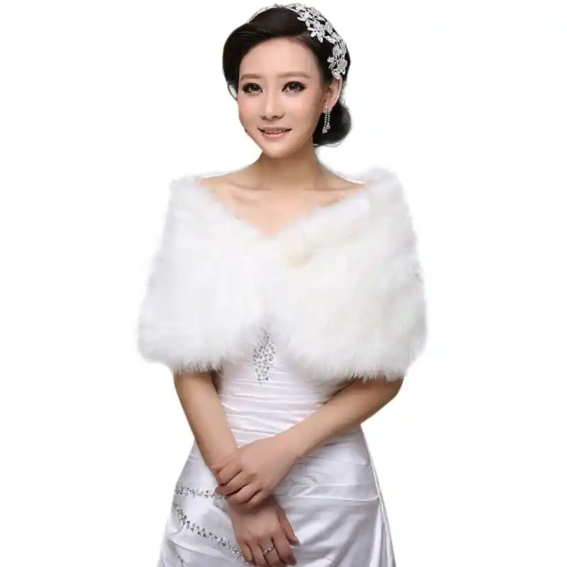 white faux fur bridal wrap