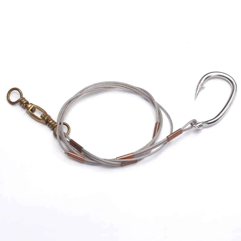 

2Sets Strong Tuna Shark Sea Trolling Fishing Rig with 1.2m Steel Braid Line Stainless Steel Sharp Hook Set