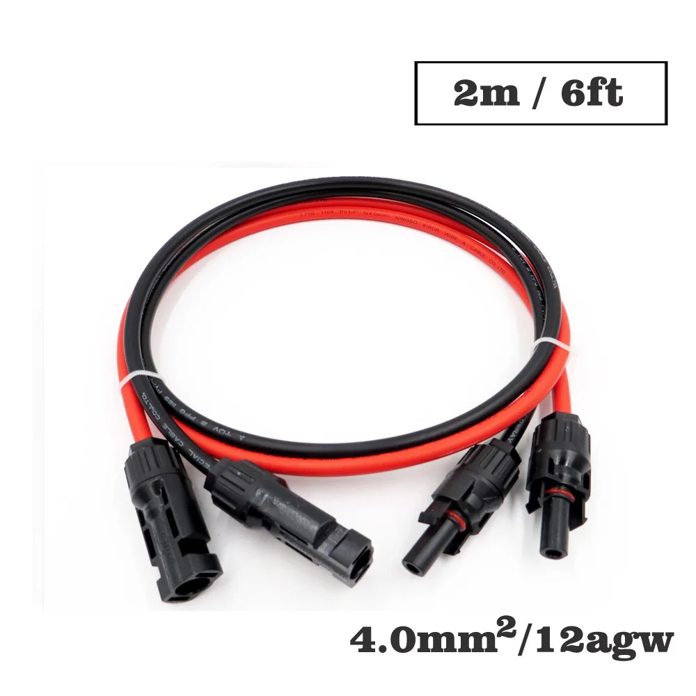 

1pair 6FT 2m 4mm2 12AWG cable MC4 Connector Extension Connect branch black parallel Series 2 meter extend cable