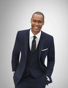 

2017 High Quality Notach Collar Tuxedos Bridegroom Navy Blue Business Suit Elegant Men Suits For Wedding (Jacket+Pants+Vest+Tie)