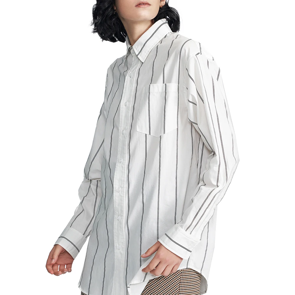  Toyouth Office Ladies Striped Shirts Women Spring Long Sleeve Workwear Shirts Loose White Blouses