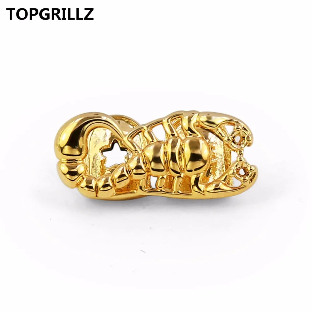 TOPGRILLZ мужские Новые Позолоченные с открытым лицом, Корона скорпиона, однозубные грили, крышка, глянцевая полировка, хип-хоп Bling Grillz