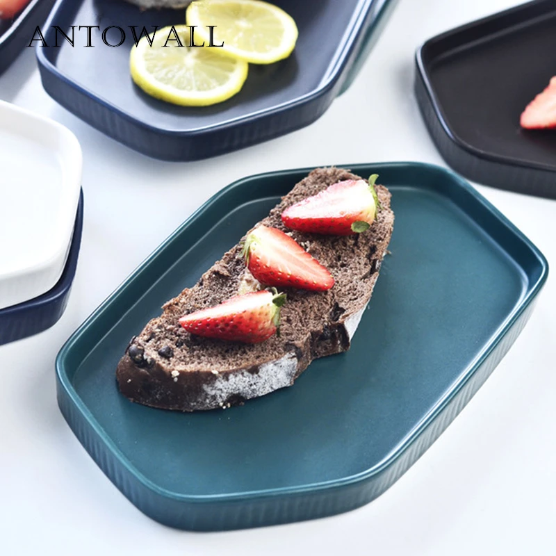 

ANTOWALL Simple and Elegant Ceramic Glazed Paella Baking Dish Dinner Plate Household 4 Colors Tableware