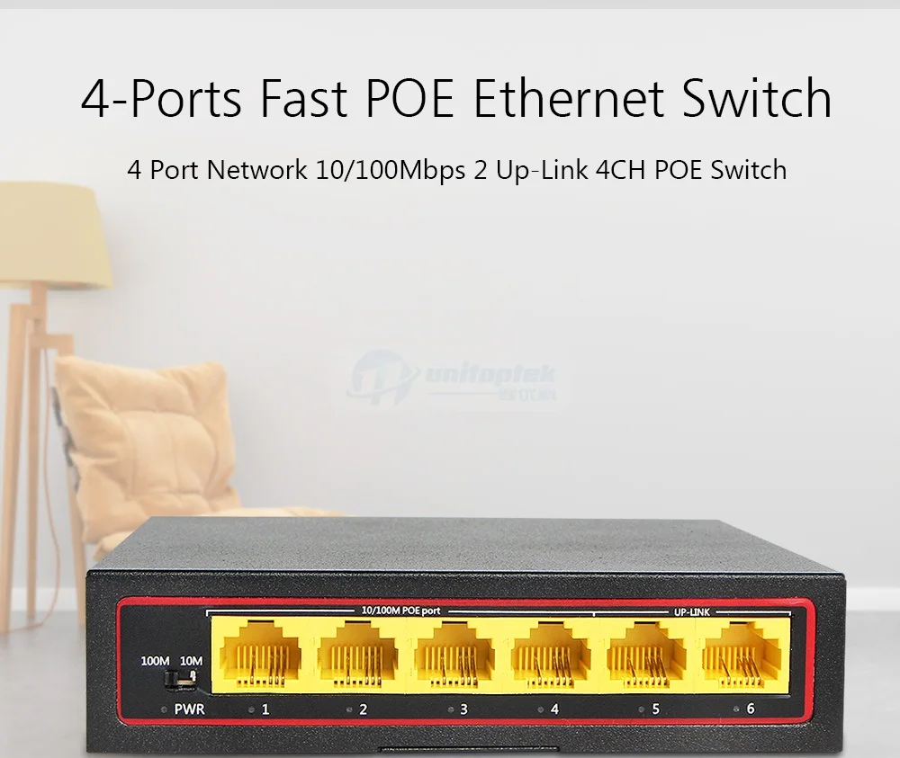 6 Порты и разъёмы Network 10/100 Мбит/с 2 до-Link 4CH POE коммутатор, 4 Порты 100 Mbps POE + 2ch 100 м uplink Мощность Over Ethernet IEEE802.3af