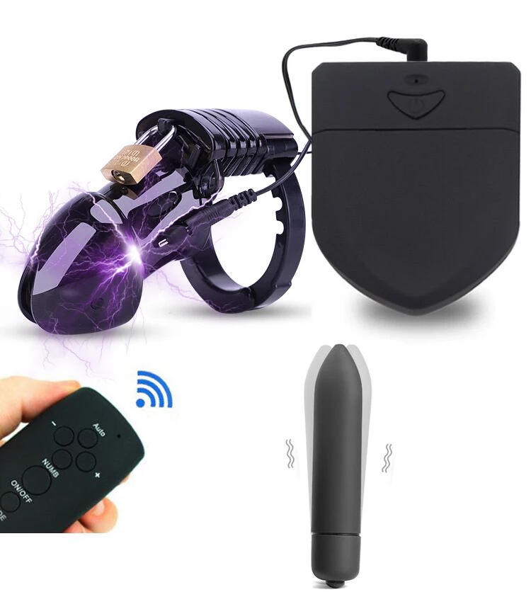 Electric-Shock-Men-s-Chastity-Cock-Cage-With-Vibrator-Wireless-Remote-Control-Electric-Shock-Lock-Adjustable